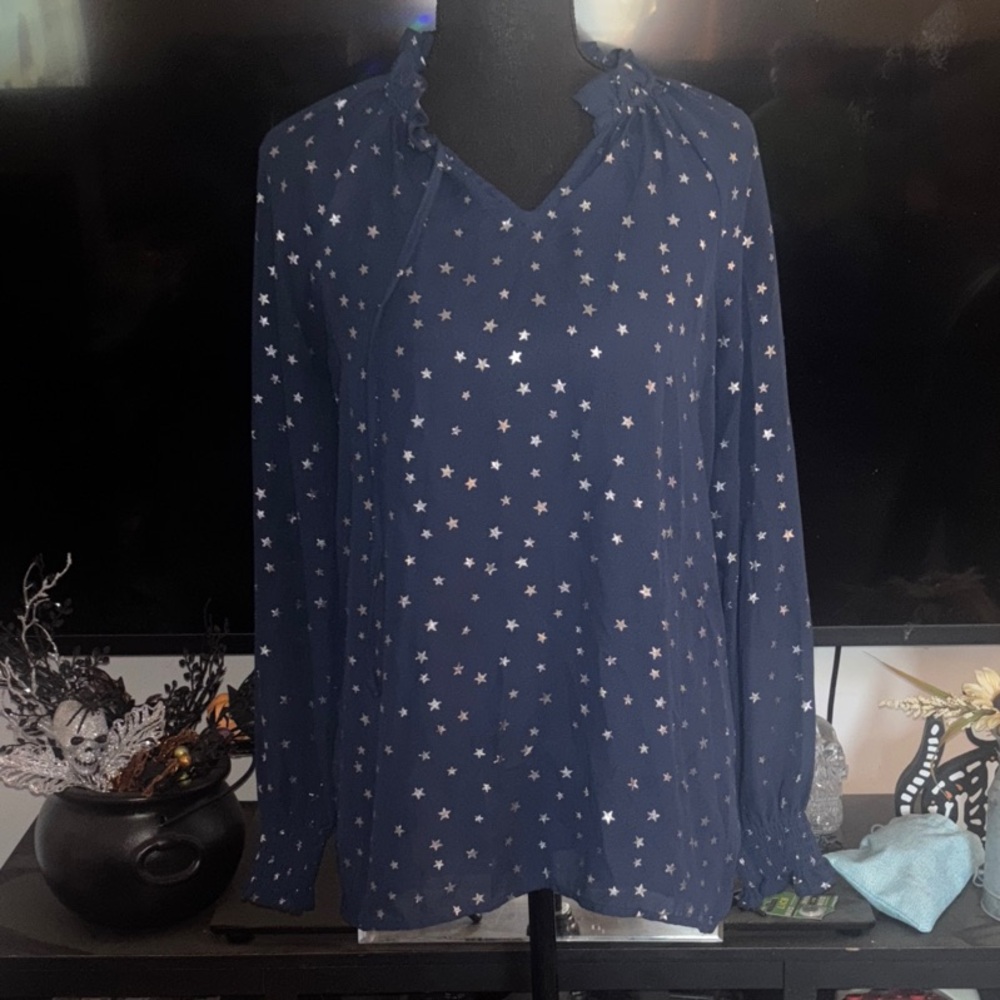 Time and Tru Navy Star Print Blouse